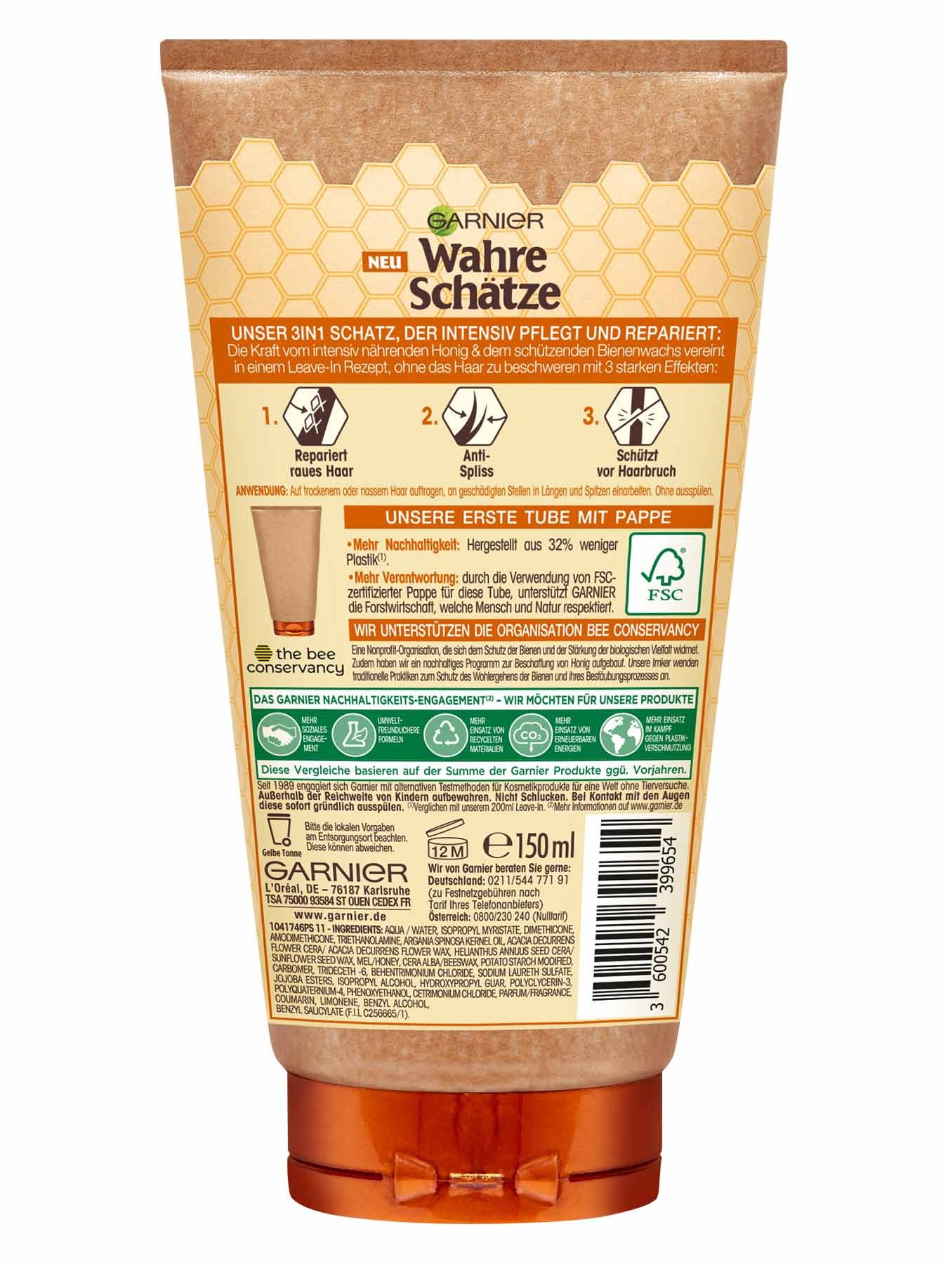 Garnier Wahre Schätze Honig Schätze Reparierendes 3in1 Leave-In Produktabbildung Rückansicht